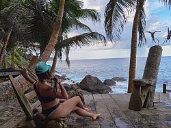 Relax mirando hermoso Mar Caribe