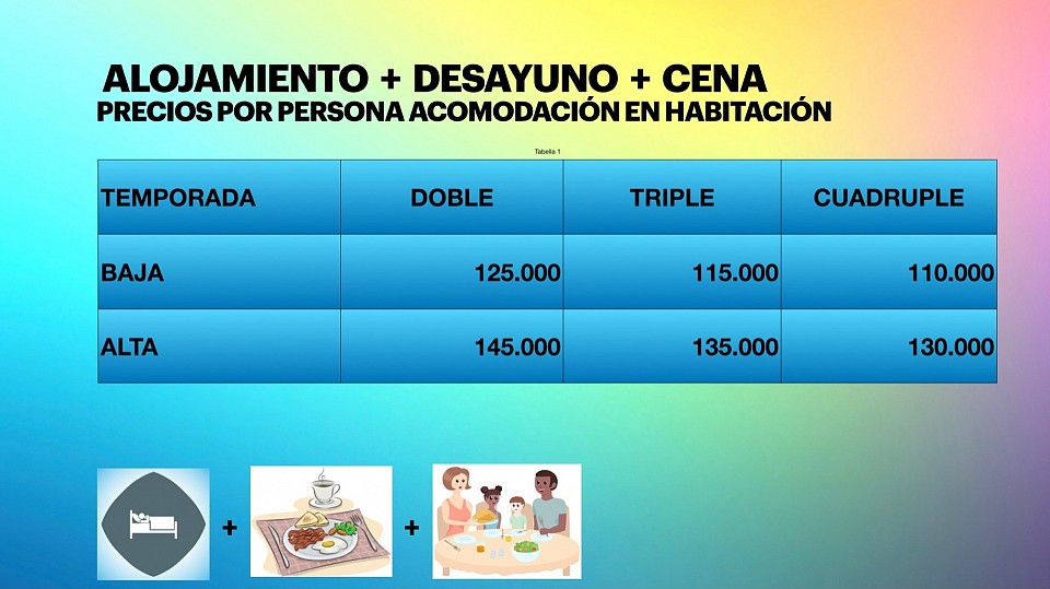 Tarifas con alojamiento +desayuno +cena
