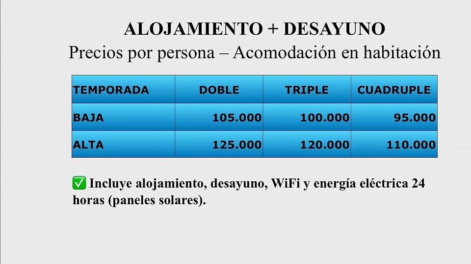 Tarifas con alojamiento + desayuno